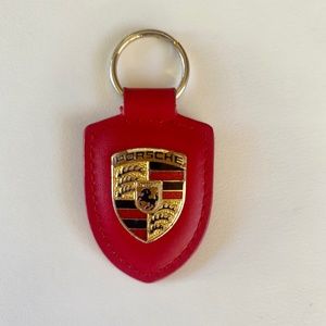 Porsche Red Leather Keychain